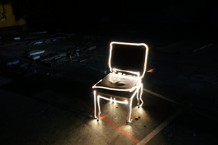 lightpainting, tuoli, valo, varjo