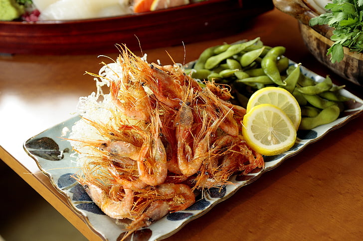 cuisine, shrimp, edamame