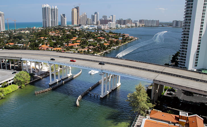 Miami beach, oceano, ponte, mar, arquitetura, água, Florida