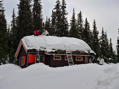 núi, tuyết, Cottage, mùa đông