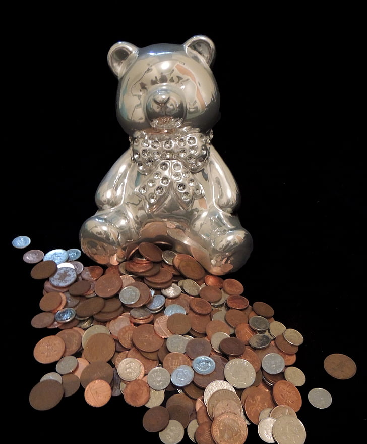 Teddybeer, munten, opslaan, geld, alowance, verdienen, Penny