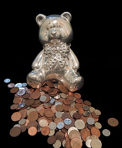 teddybear, tiền xu, tiết kiệm, tiền, alowance, kiếm được, Penny