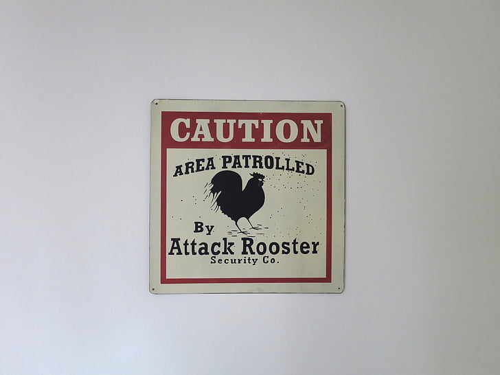 attack rooster, beware sign, warning