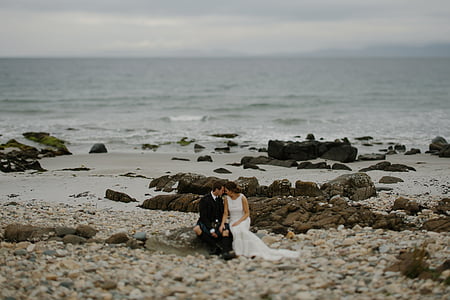 весілля, шотландський весілля, кілт, пара, Кохання, Фотосесія, пляж весілля