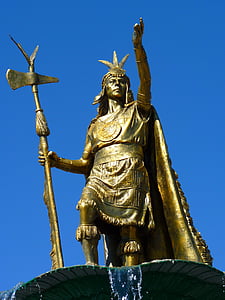 standbeeld, menselijke, Warrior, Inca, Cusco, Peru, Gouden