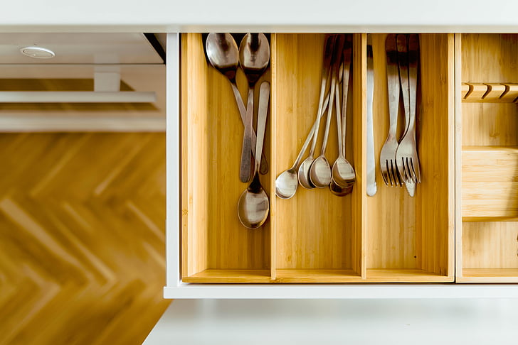 house, kitchen, interior, utensils, spoon, fork, teaspoons