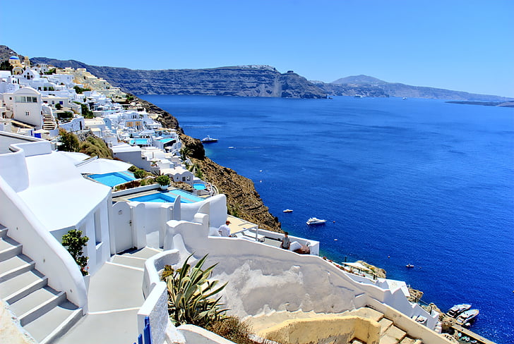 Görögország, Santorini, Beach, a nap, ünnepek, nyári, Holiday