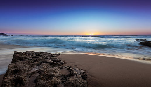 onde dell'oceano, Spiaggia di sabbia, pietra, sabbia, vista sul mare, paesaggio, luce del sole