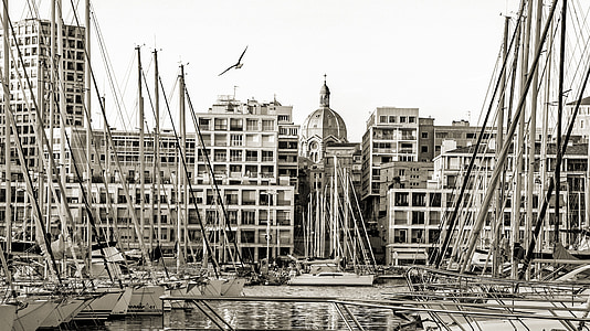 Marseille, France, port, bateau, voilier, Cathédrale, bâtiment