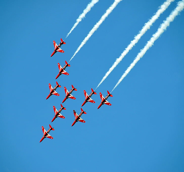 airshow, fighter jets, aerobatic, fighter, aviation, red arrows, flying