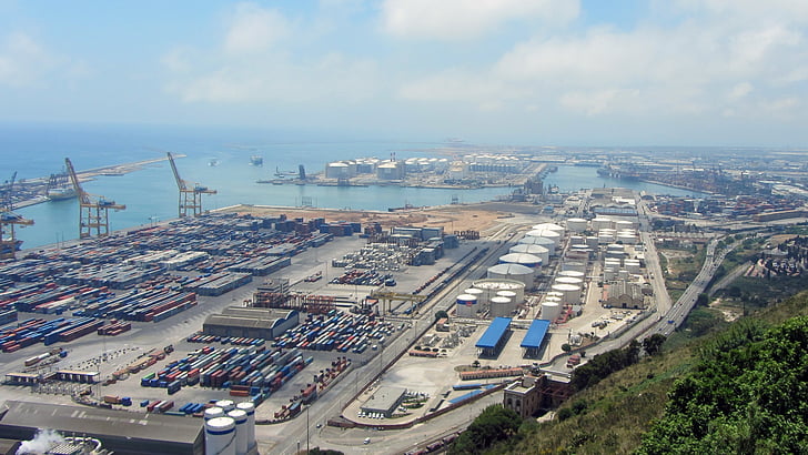 Port, Barcelona, csónakok, áruk, Katalónia, mediterrán, import