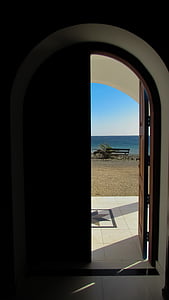 puerta, oscuro, luz, salida, Dom, junto al mar
