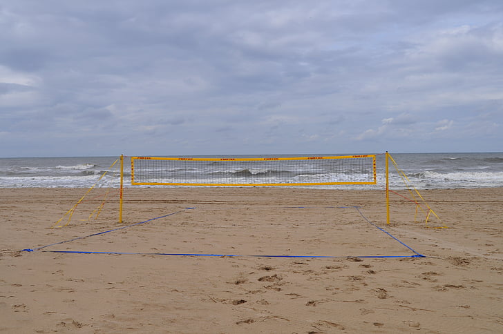 plage, Beach-volley, sportive, volley-ball, domaine, sable, mer