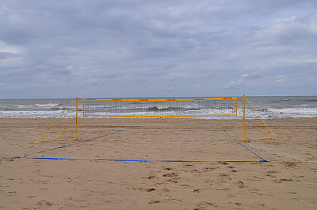 plage, Beach-volley, sportive, volley-ball, domaine, sable, mer