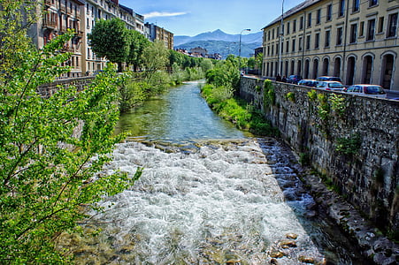 chambery, france, city, urban, buildings, river, canal
