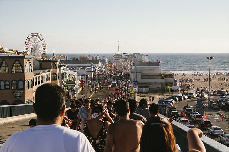 Califórnia, praia, oceano, roda gigante, Estados Unidos da América, pessoas, Verão
