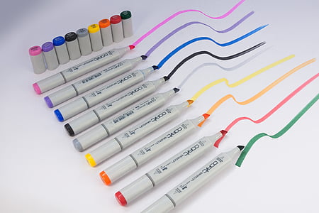 marker, felt tip pens, writing implement, character device, colorful, color, leave