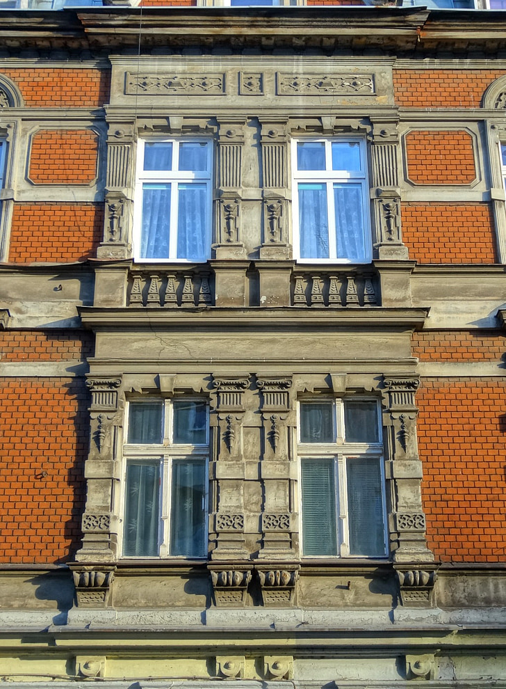 Bydgoszcz, Windows, architecture, façade, maison, Pologne, bâtiment