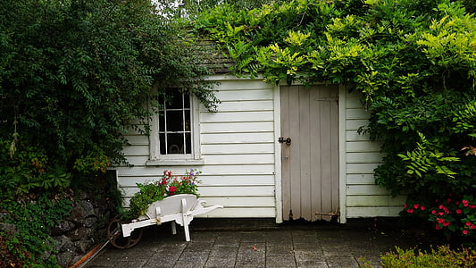 小屋, 绿色, 小木屋, 独轮手推车, 花园里的棚子, 房子, 户外