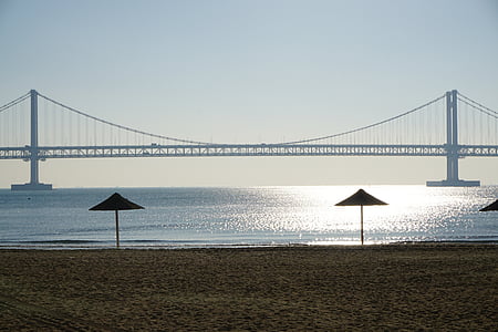 παραλία, παράκτια, τοπίο, παραλία με άμμο, στη θάλασσα, gwangalli, γέφυρα gwangan