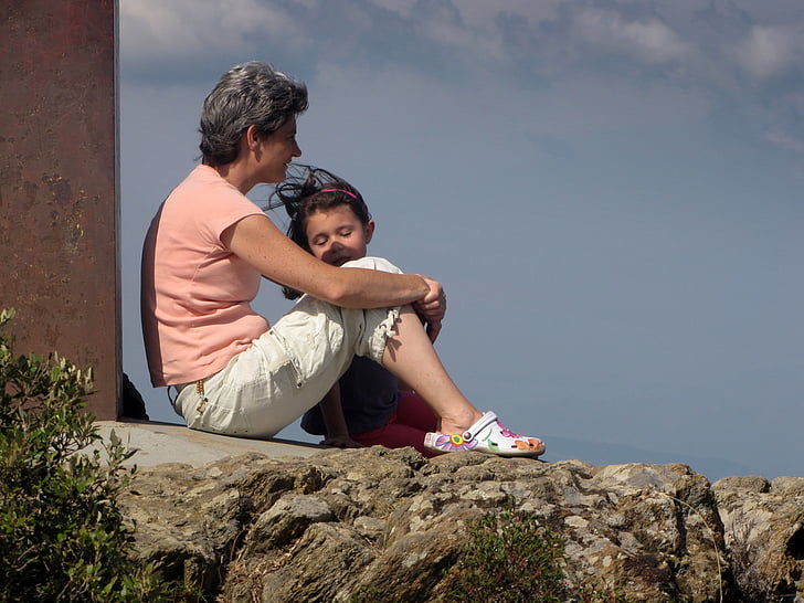 people, generations, grandmother, mother, child, mountain top, outdoor