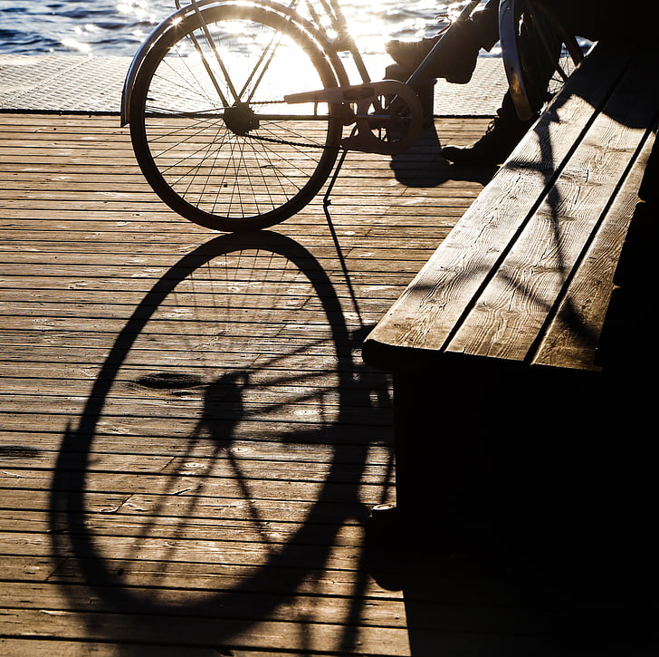 bike, back light, evening sun, abendstimmung, silhouette, leisure, shadow