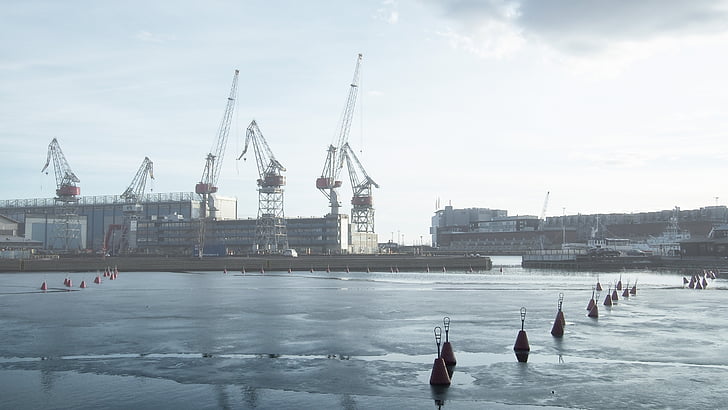 Crane, air, Polandia, musim dingin, es, laut, industri