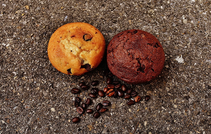 Muffin, torta, káva, kávové zrná, chutné, Vychutnajte si, ťažiť z