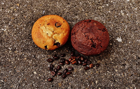 Muffin, gâteau, café, grains de café, délicieux, Profitez de, bénéficier de