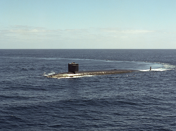 submarin, ne bleumarin, USS piston, croazieră, suprafata, mare, orizont