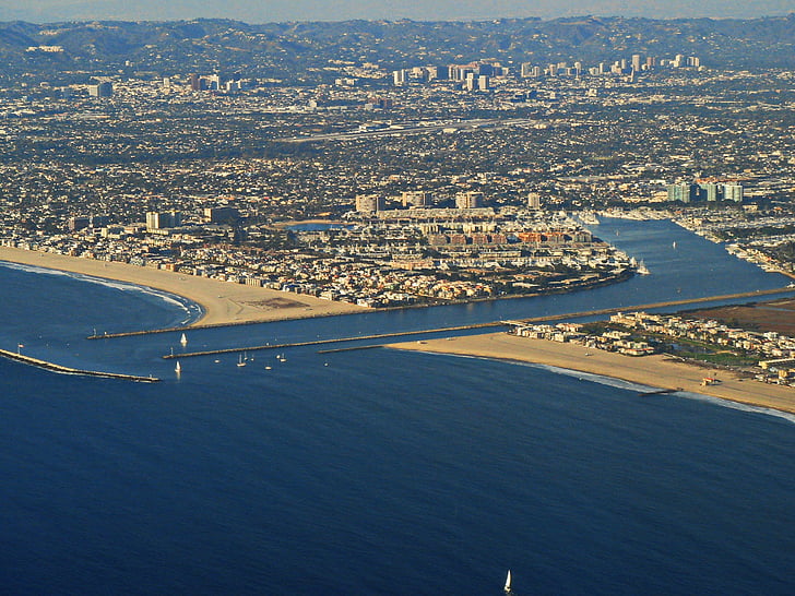Лос-Анджелес, повітряний постріл, пташиного польоту, Марина-дель-Рей, Каліфорнія, Архітектура, горизонт