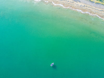 Aerial, photographie, blanc, bateau à moteur, vert, mer, eau