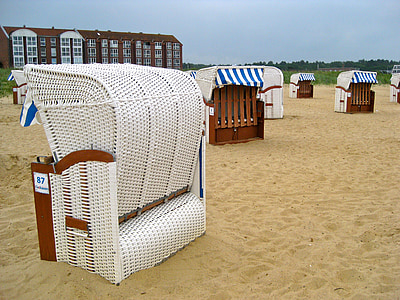 Østersjøen, stranden, strand stol, klubbene, sand