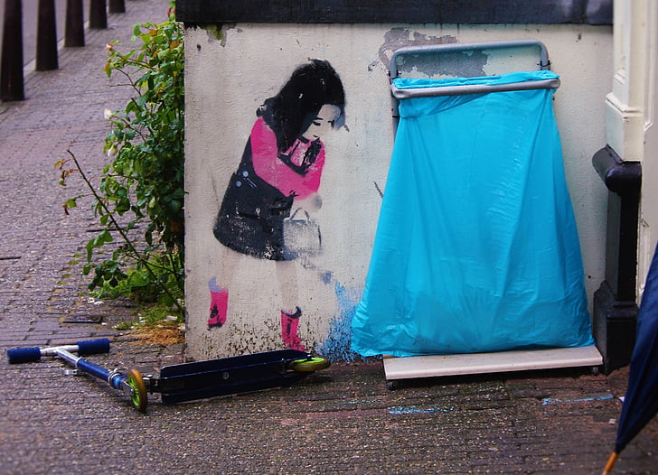 art de la rue, jeune fille, rouleau, Casting, Amsterdam, pleine longueur, une seule personne