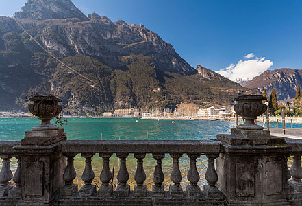 Llac, Perspectiva, balcó, paisatge, Itàlia, l'aigua, muntanyes