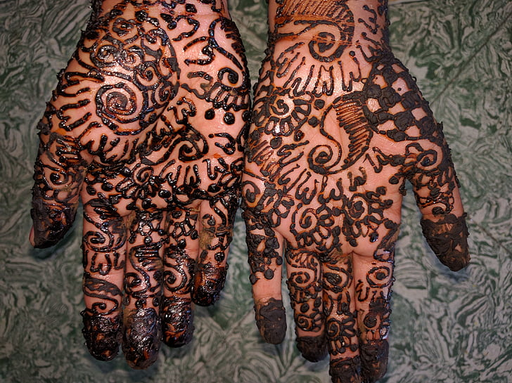 Mehndi, mehndi návrhy, ruka, hennou, Indický tattoo, nevěsta, Indická nevěsta