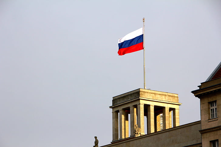 Krievija, vēstniecība, Berlīne, karogs, ēka, arhitektūra, valdība rajona