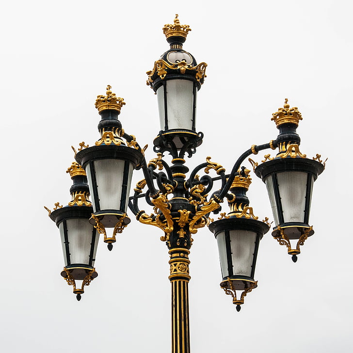 lanterne, Madrid, lampe, Golden, gadelygte, gade lys, lav vinkel view