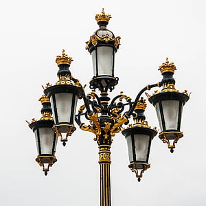 lanterna, Madrid, lâmpada, dourado, lâmpada de rua, luz de rua, vista de ângulo baixo
