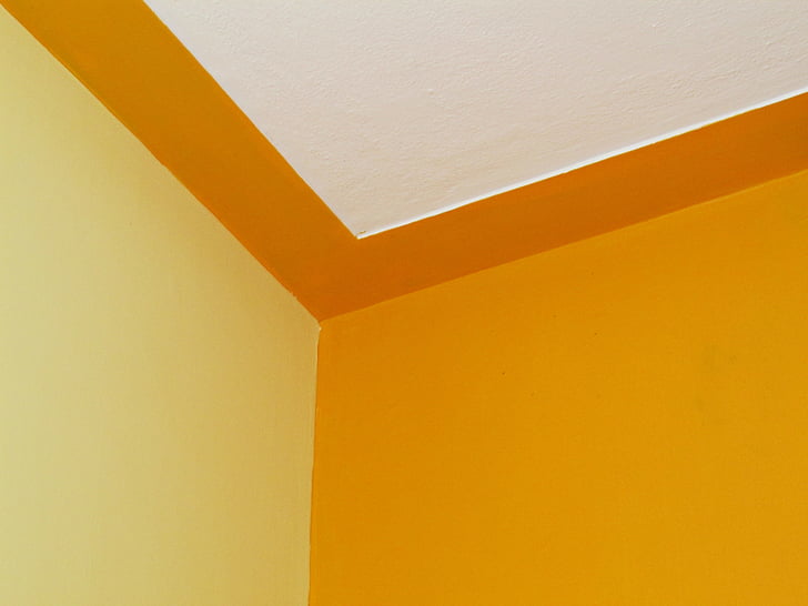 rub, soba, zid, strop, kombinacija boja, žuta, bijeli