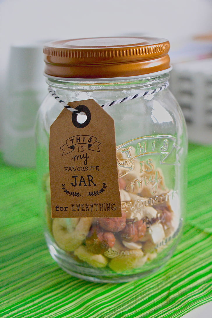 box, glass, jar, nuts, dried fruit, container, store