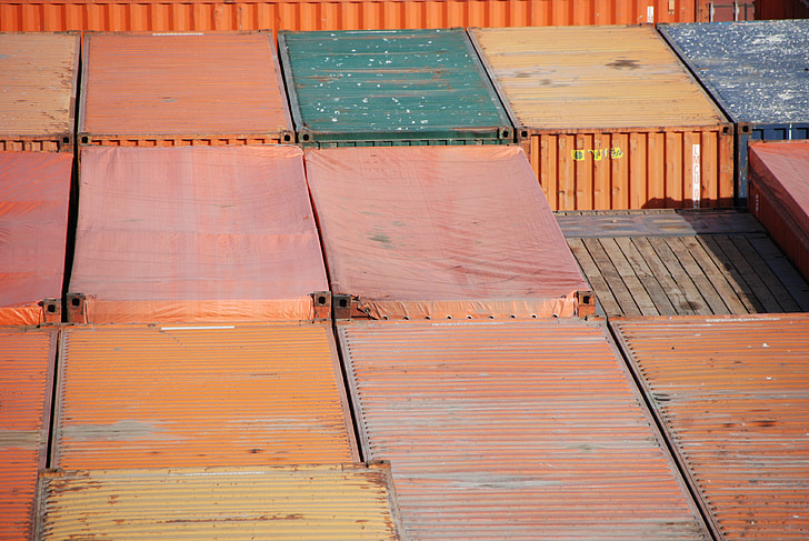 Container, Castellon, Beförderung auf dem Seeweg, Container, Orange Farbe