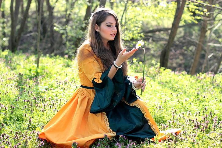 girl, princess, forest, spring, story, nice, women