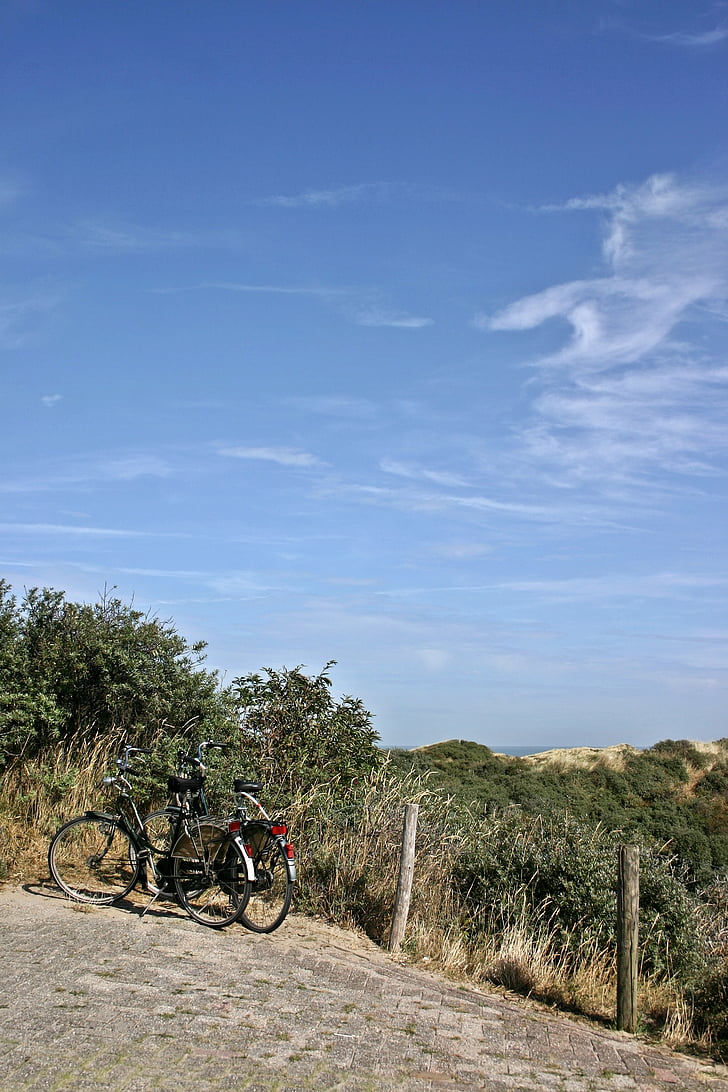 dunes, dune landscape, sea, beach, strandweg, view, bike