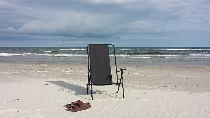 sommar, stranden, havet, stol, sandaler, Holiday, vatten