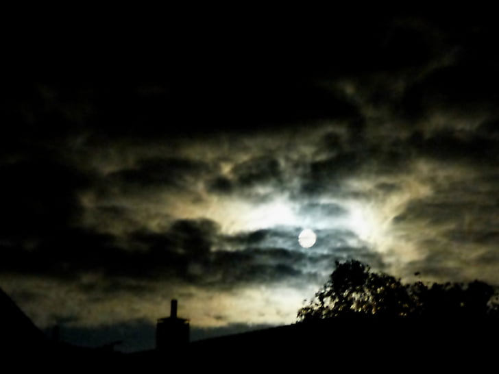 noc, Pełnia księżyca, gespenstig, rozmyte, marzenie, chmury, koszmar