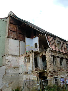 vell, casa, antic edifici, demolició, recorregut pels, càries, deixar