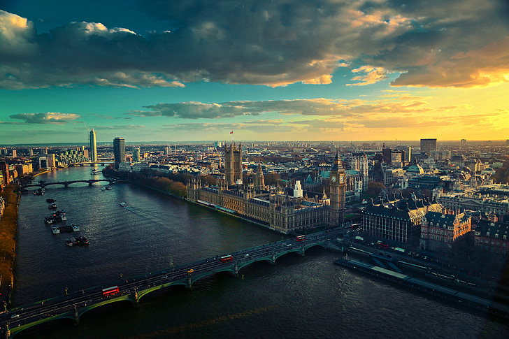 řeka, Velká Británie, Londýn, Temže, město, Panoráma města, městské panorama