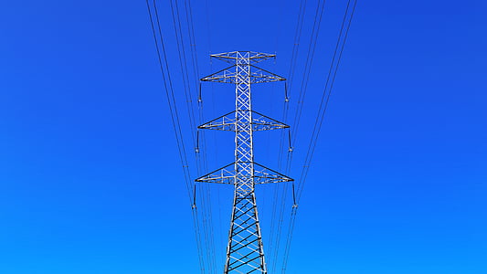 gris, metall, elèctric, Torre, cel, cable elèctric, Blues