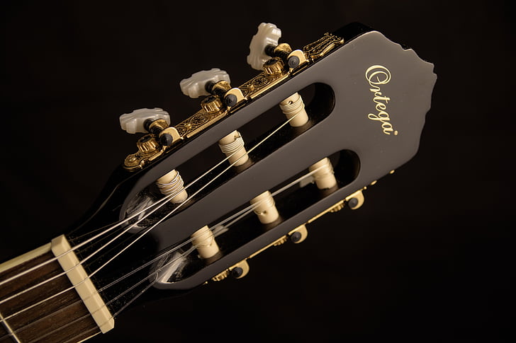 klasik, gitar klasik, Close-up, khawatir, emas, gitar, headstock